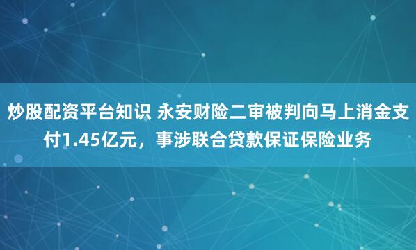 炒股配资平台知识 永安财险二审被判向马上消金支付1.45亿元，事涉联合贷款保证保险业务